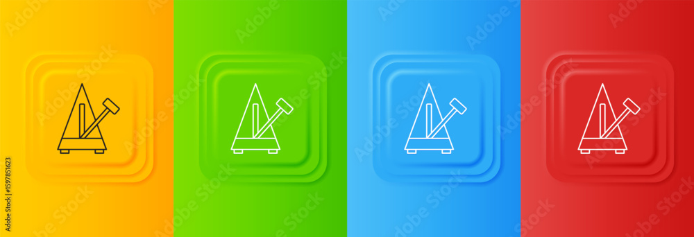 Poster white classic metronome with pendulum in motion icon isolated on colorful background. equipment of m