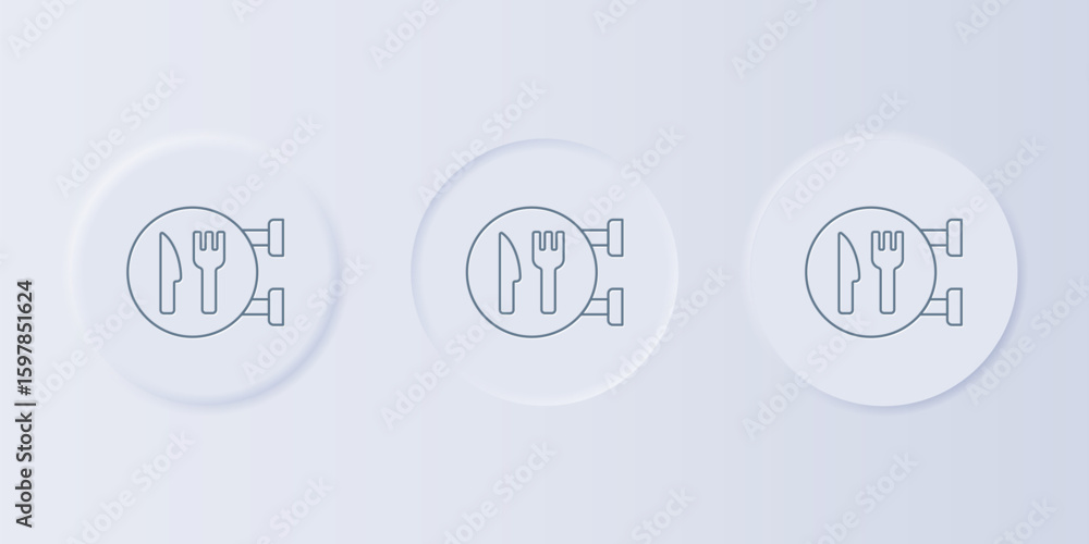 Poster grey cafe and restaurant location icon isolated on grey background. fork and spoon eatery sign insid