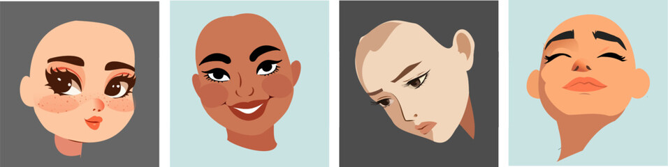 Set of Four Cartoon Face Templates – Diverse Emotions and Styles