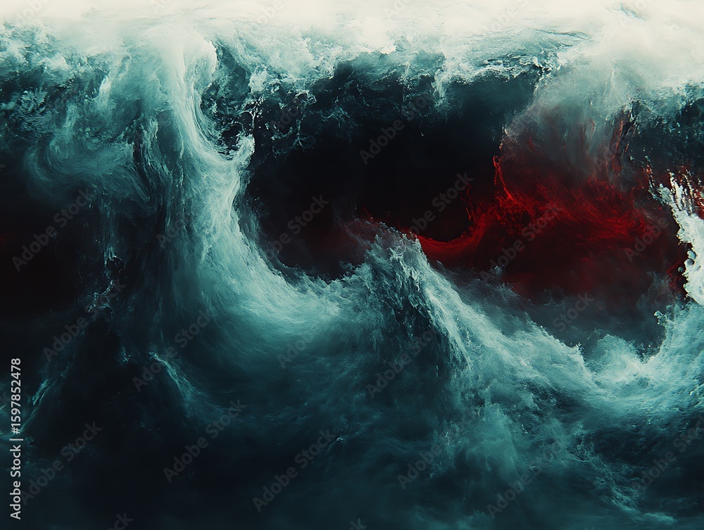 Poster abstract depiction of a chaotic ocean with turbulent wave patterns
