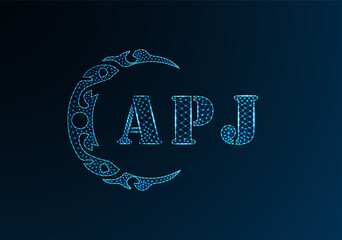 Low poly letter logo APJ design. APJ letter logo low poly vector design on blue color gradient background. APJ logo low poly design