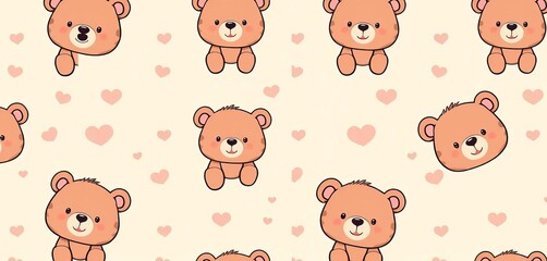 Obraz premium Adorable repeating pattern of cartoon bears on a pastel background , childish, baby