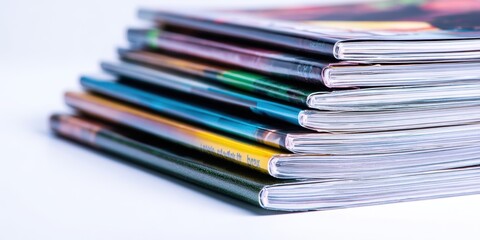 The stack of vibrant magazines showcasing diverse topics and artistic designs.
