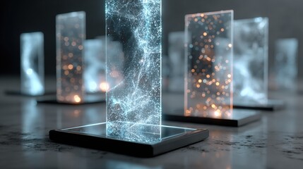Illuminated Glass Blocks Forming a Unique Architectural Feature with Soft Ambient Light and Reflection