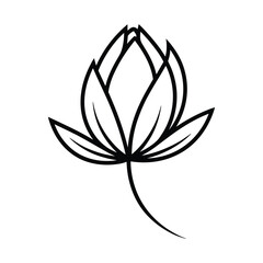 Fototapeta premium Black outline of a blooming lotus flower with delicate petals vector