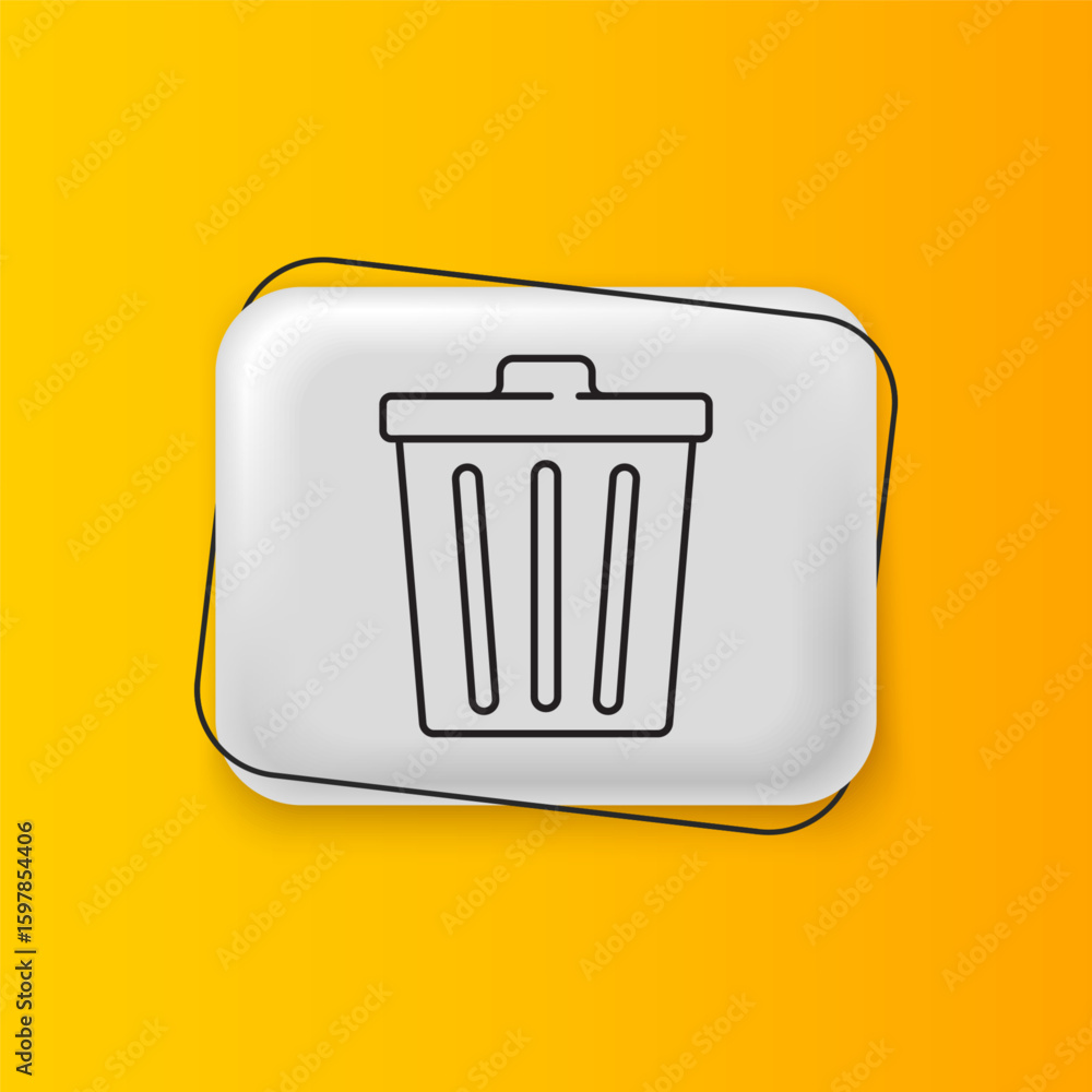 Poster black trash can icon isolated on yellow background. garbage bin sign. recycle basket icon. office tr