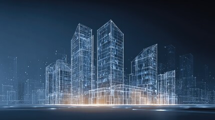 Digital representation of a modern city skyline.