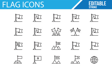 Editable Icons of Flags and Poles for International, Event, and Celebration Themes