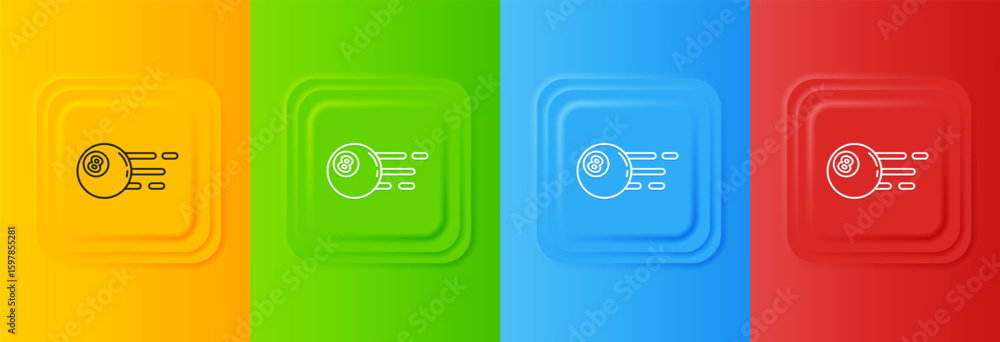 Aufkleber white billiard pool snooker ball with number 8 icon isolated on colorful background. set icons in sq