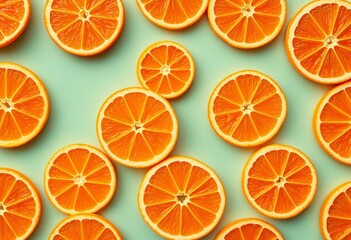 Seamless pattern of vibrant orange slices, top-down view , graphic, juicy