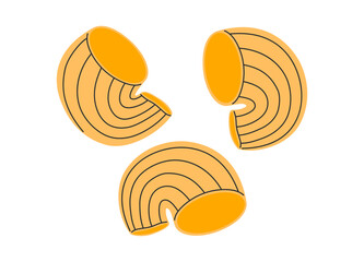 Italian pasta. Pasta pipe rigate. Italian fast food icon. Hand drawn flat vector illustration isolated on white background