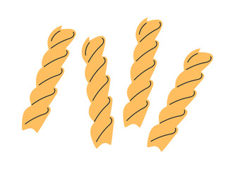 Italian pasta. Pasta fusilli. Italian fast food icon. Hand drawn flat vector illustration isolated on white background