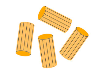 Italian pasta. Pasta rigatoni. Italian fast food icon. Hand drawn flat vector illustration isolated on white background