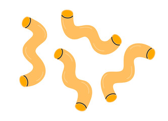 Italian pasta. Pasta cellentani or cavatappi. Italian fast food icon. Hand drawn flat vector illustration isolated on white background