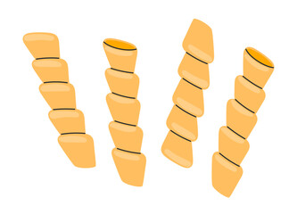 Italian pasta. Pasta fusilli. Italian fast food icon. Hand drawn flat vector illustration isolated on white background