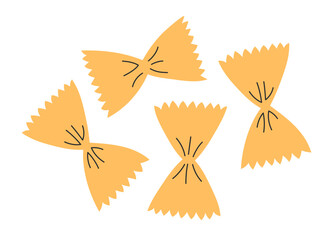 Italian pasta. Pasta farfalle. Italian fast food icon. Hand drawn flat vector illustration isolated on white background
