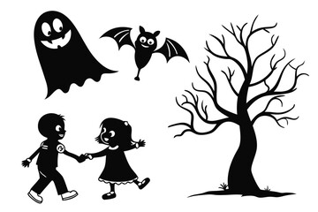ghostly figures silhouette, Cute and Spooky Halloween Ghost Silhouettes – Vector Cartoon Illustration Set