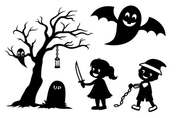 ghostly figures silhouette, Cute and Spooky Halloween Ghost Silhouettes – Vector Cartoon Illustration Set