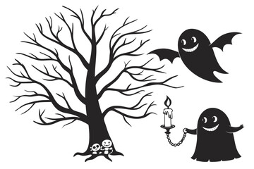 ghostly figures silhouette, Cute and Spooky Halloween Ghost Silhouettes – Vector Cartoon Illustration Set