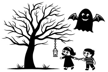 ghostly figures silhouette, Cute and Spooky Halloween Ghost Silhouettes – Vector Cartoon Illustration Set