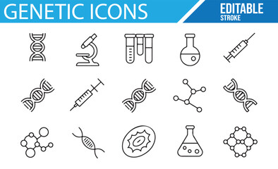 Collection of Biotechnology and Genetic Research Icons Featuring DNA and Microscopes