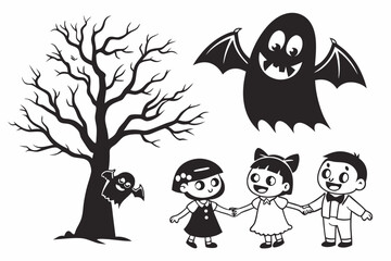 ghostly figures silhouette, Cute and Spooky Halloween Ghost Silhouettes – Vector Cartoon Illustration Set
