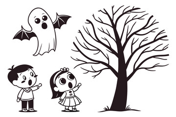 ghostly figures silhouette, Cute and Spooky Halloween Ghost Silhouettes – Vector Cartoon Illustration Set