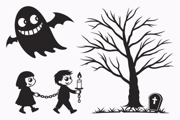 ghostly figures silhouette, Cute and Spooky Halloween Ghost Silhouettes – Vector Cartoon Illustration Set