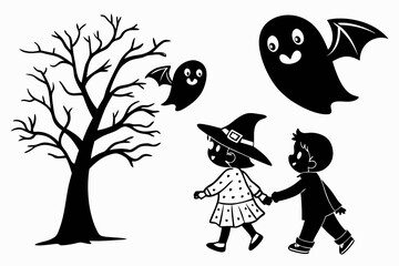 ghostly figures silhouette, Cute and Spooky Halloween Ghost Silhouettes – Vector Cartoon Illustration Set