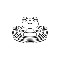 Naklejka premium Illustration of a cute frog floating in a swim tube