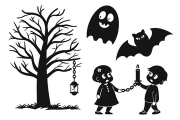 ghostly figures silhouette, Cute and Spooky Halloween Ghost Silhouettes – Vector Cartoon Illustration Set