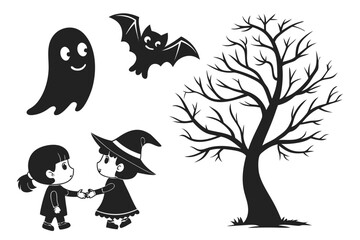 ghostly figures silhouette, Cute and Spooky Halloween Ghost Silhouettes – Vector Cartoon Illustration Set
