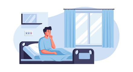 Obraz premium Contemplative Patient Sitting In A Hospital Bed Depicts Healthcare Recovery