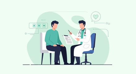 Doctor Discussing Medical Results With Male Patient In Office Setting Vector Illustration