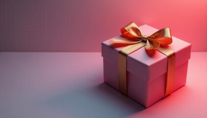 Obraz premium Elegant wrapped present with ribbon, golden bow , tied, luxury