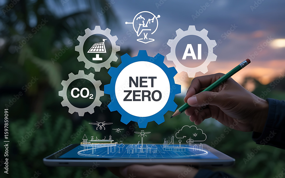 Poster farmer using technology to achieve net zero emissions and sustainable agriculture with ai and data a