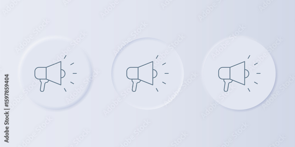 Poster grey megaphone icon isolated on grey background. speaker sign. set icons in square buttons. vector