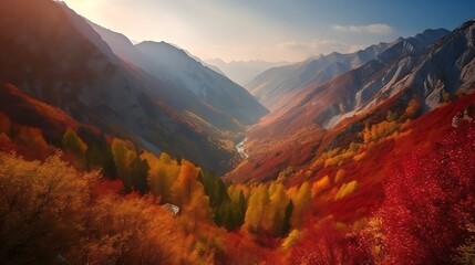 Dramatic autumn landscape showcasing a majestic valley with vibrant foliage
