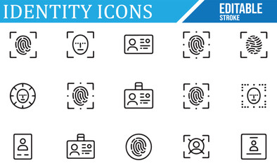 Set of Identity Icons for Security, Fingerprint, and Facial Recognition