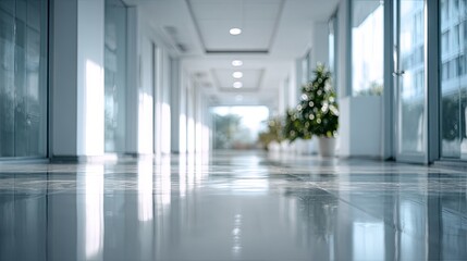 Modern, clean hallway with polished floor.