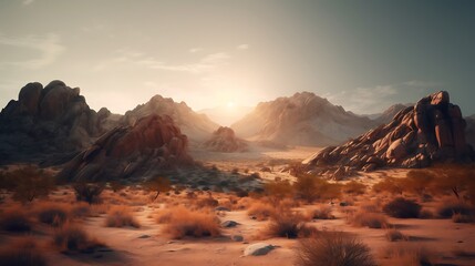 Surreal Desert Vista at Twilight: A Tranquil Escape into Arid Beauty