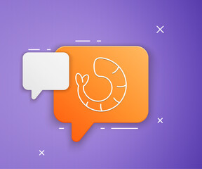 White Shrimp icon isolated on purple background. Orange speech bubble symbol. Vector