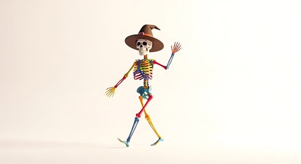 Fototapeta premium Colorful Skeleton with Witch Hat