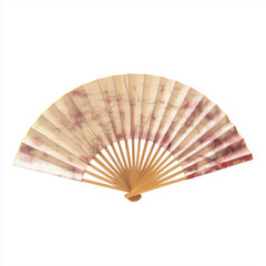 Elegant Japanese washi paper fan with beautiful pattern isolated on pure white background