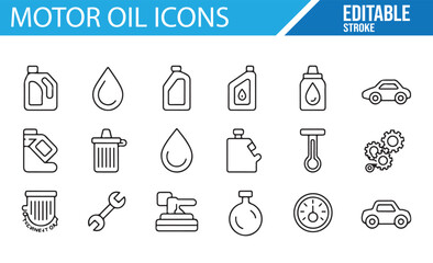 High-Quality Motor Oil Icons Featuring Bottles, Pumps, and Wrenches