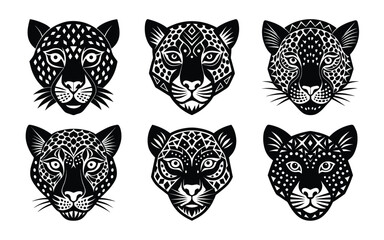 Obraz premium Vector art of six stylized cheetah and jaguar heads with patterns