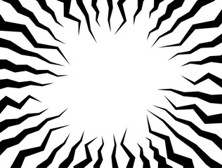Dynamic abstract black zigzag line burst vector with irregular rays radiating explosion from the center. ideal for comic effects, backgrounds, energy visuals, and motion designs.