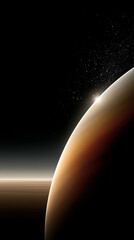 Massive brown Saturn dominates space view with twinkling stars and captivating lighting