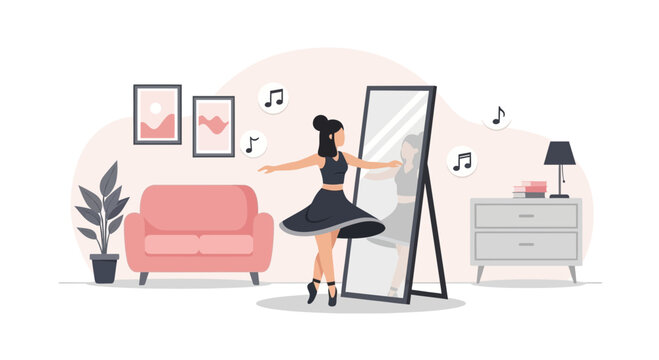 Elegant Ballerina Practicing Ballet Moves In The Comfort Of Her Cozy Home