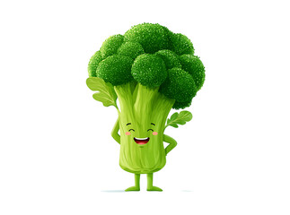 Happy broccoli cartoon character vegetable illustration, Isolated On White, Transparent Background, Png